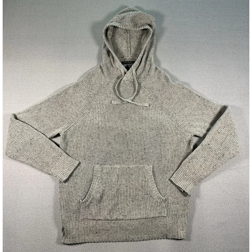 American Eagle Y2K Mens MEDIUM Chunky Knit Hoodie Sweater Beige Oatmeal VTG